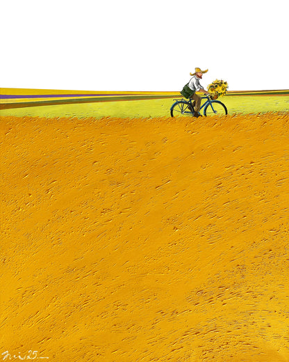 Cycling through a wheat field